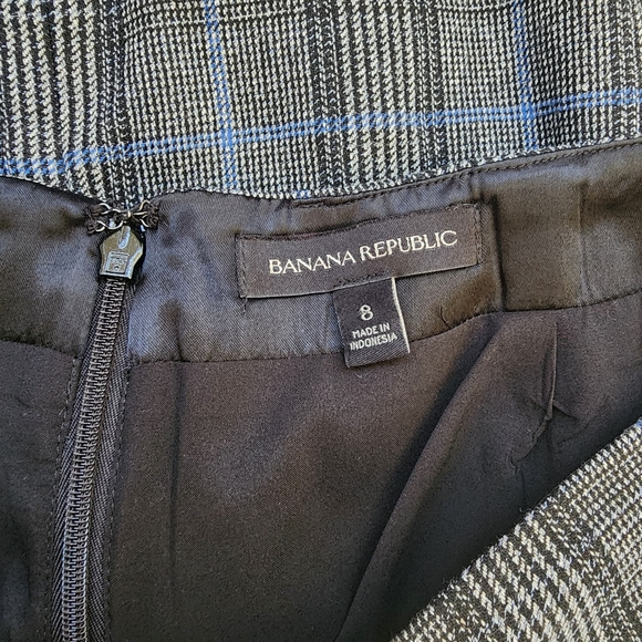 Banana Republic Gray Blue Plaid Fit‎ And Flair Skirt Godet Panels Size 8 - Picture 6 of 9